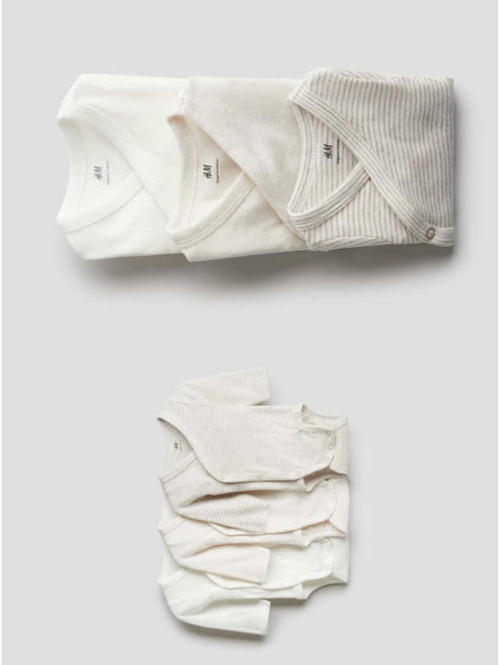 H&M 3 pack Neutral Stripe Wrap-Front Baby Bodysuit Set - Cream & Light Gray 0-3